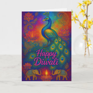 Vibranding Peacock & Lotus Happy Diwali Gruß Karte