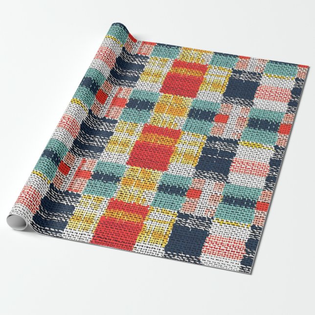 Vibranding Woven Kariert - Retro Boho Checkered Mu Geschenkpapier (Ungerollt)