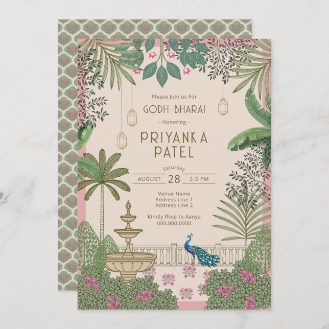 Vibranend Elegant Indian Godh Bharai Einladung (Vorne/Hinten)