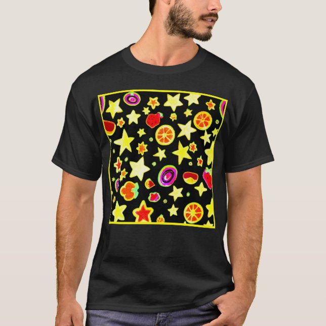 Vibranend farbiges Explosionssternmuster T-Shirt (Vorderseite)