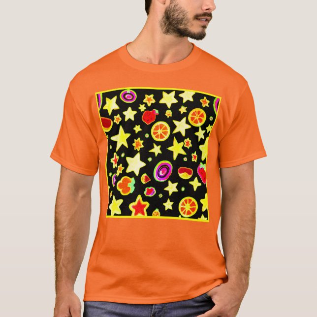 Vibranend farbiges Explosionssternmuster T-Shirt (Vorderseite)