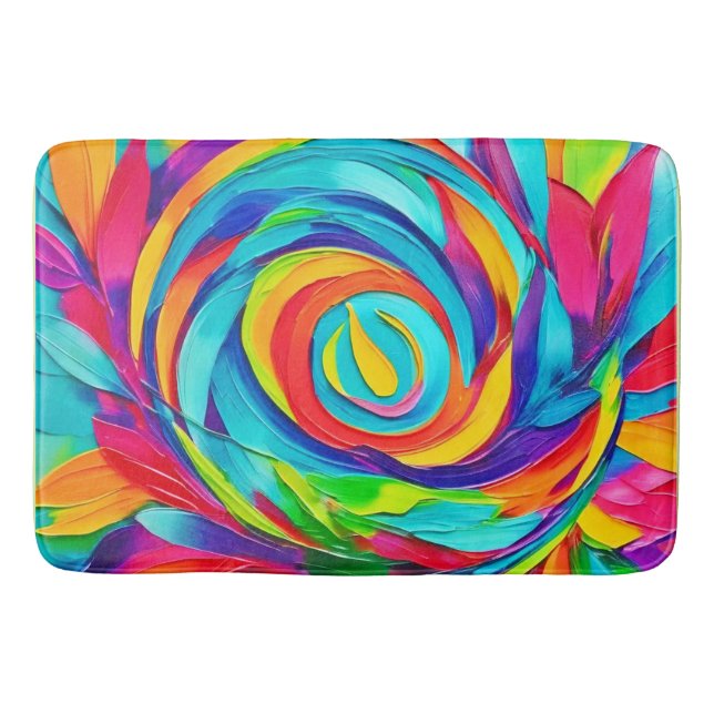 Vibranend Psychedelic Floral Spiral Painting Badematte (Vorderseite)