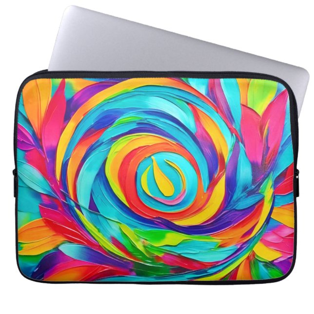 Vibranend Psychedelic Floral Spiral Painting Laptopschutzhülle (Vorderseite)