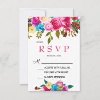Vibranend Spring Pink Watercolor Floral RSVP Karte