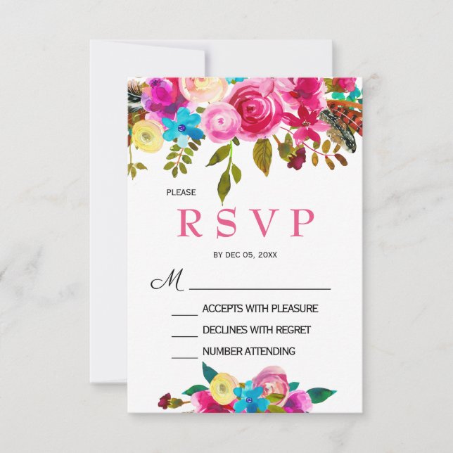 Vibranend Spring Pink Watercolor Floral RSVP Karte (Vorderseite)