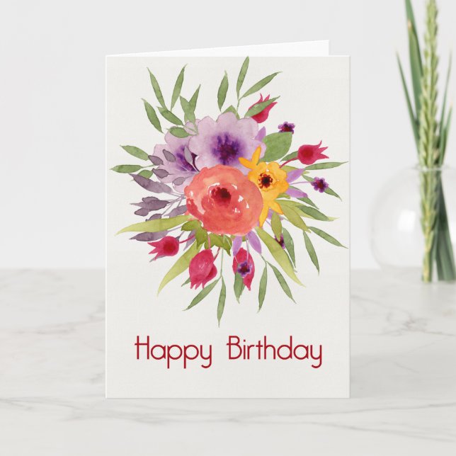 Vibranend Watercolor Blume Happy Birthday Card Karte (Vorderseite)