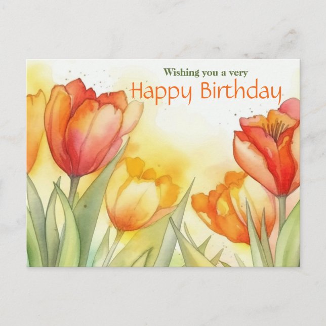 Vibranend Watercolor Tulip Happy Birthday Postkarte (Vorderseite)