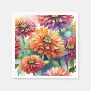 Vibranend Zinnia Blooms Abstrakte Wasserfarbe Serviette
