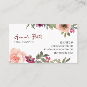 Vibranine Feminine Floral Watercolor Business Card Visitenkarte