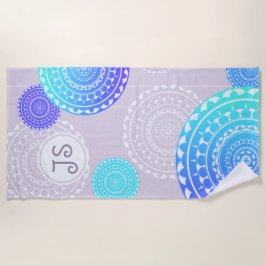 Vibraning Aqua Blue Random Mandala Monogram Strandtuch