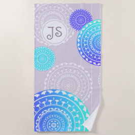 Vibraning Aqua Blue Random Mandala Monogram Strandtuch