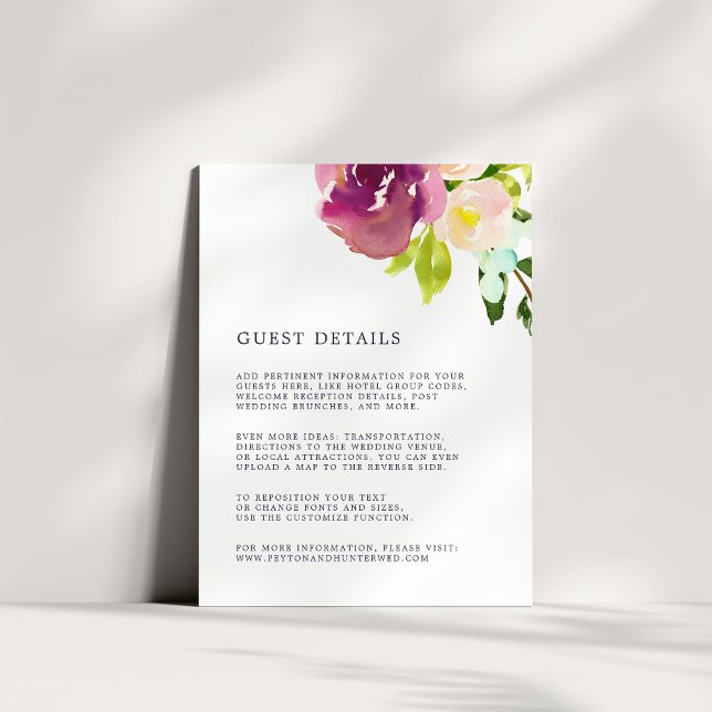Vibranly Bloom Wedding Guest Details Card Begleitkarte (Von Creator hochgeladen)