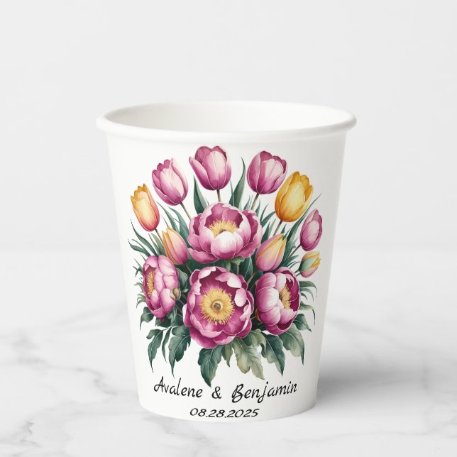 Vibranly Bloral Harmony Wedding Pappbecher (Vorderseite)