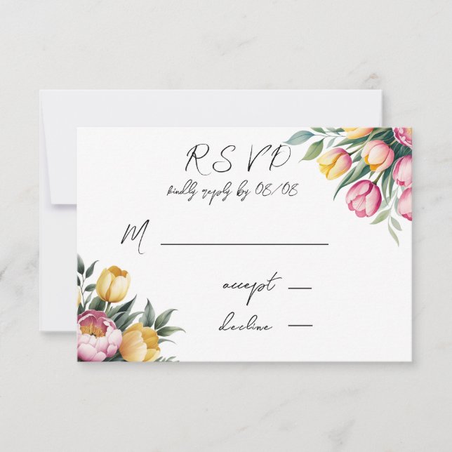 Vibranly Bloral Harmony Wedding RSVP Karte (Vorderseite)