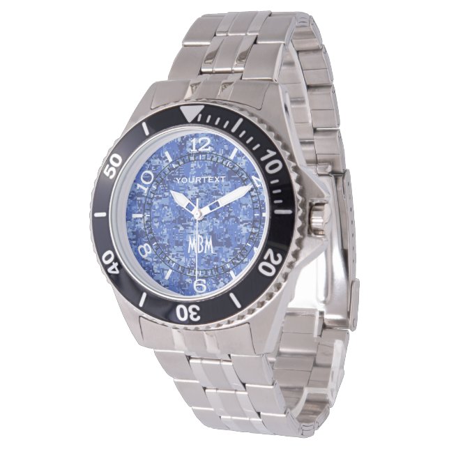 Vibranly Blue Digital Camouflage Camouflage Dial Armbanduhr (Schrägansicht)