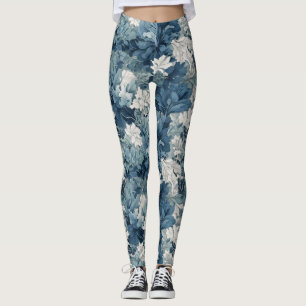 Vibranly Blue Floral Leggings