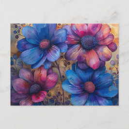 Vibranly Blue und Lila florale Postkarte