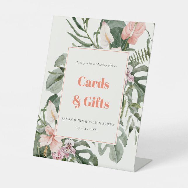 Vibranly Blush Boho Tropical Floral Wedding Custom Sockelschild (Vorderseite)