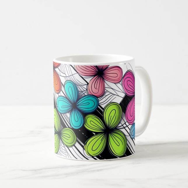 Vibranly Doodle floral Art - Farbenfrohe Mode Kaffeetasse (VorderseiteRechts)