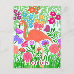 Vibranly floral Garden Flamingo Design Postkarte
