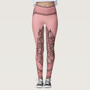 Vibranly Pink Mandela Floral AI Art Leggings