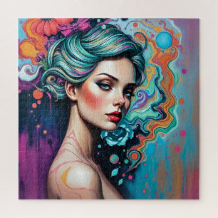Vibranly Psychedelic Beauty Portrait-Artistische F Puzzle