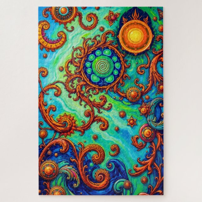 Vibranly Psychedelic Ocean Art - Abstrakt Waves Puzzle (Vertikal)