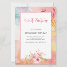 Vibranly Watercolor Floral 16 . Geburtstag Geburts Einladung