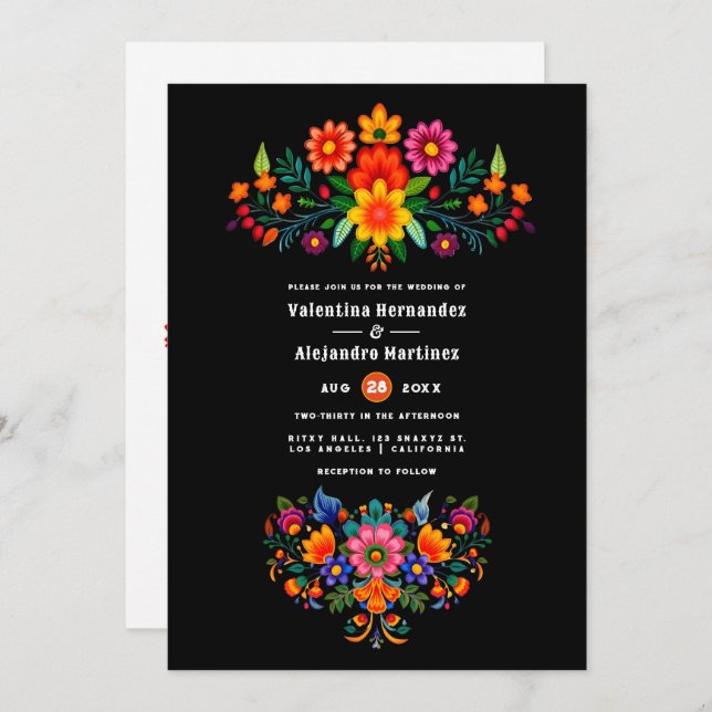 Vibranly Watercolor Floral Fiesta Wedding Einladung (Vorne/Hinten)