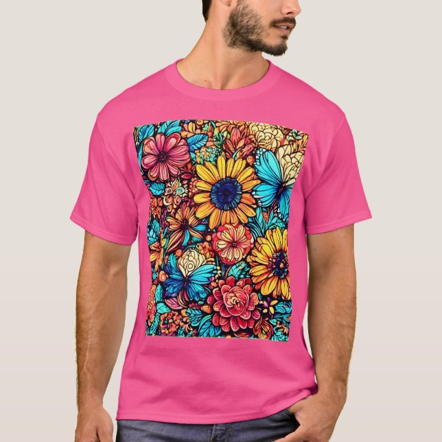 Vibrannende Blütendoodle-Explosion T-Shirt (Vorderseite)