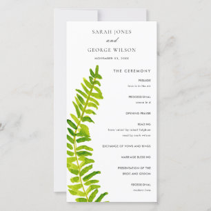 Vibrannende Green Fern Foliage Wedding Program Car Dankeskarte
