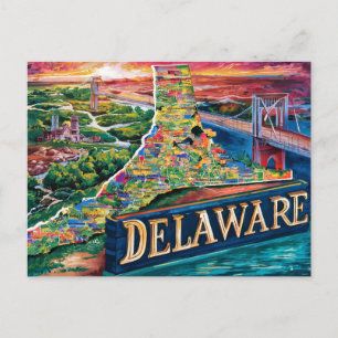 Vibrannt Delaware Map Art Postkarte