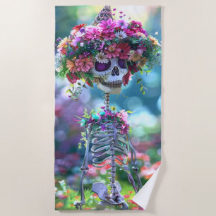Vibrannt Hippie Skeleton Blumengarten Strandtuch