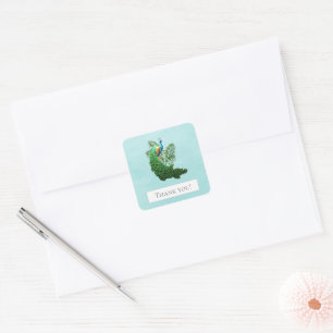 Vibrannt Peacock Vielen Dank Aquamariner Aufkleb Quadratischer Aufkleber