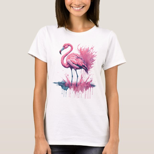 Vibranntes Flamingo, Stehend im Wasser T-Shirt (Vorderseite)