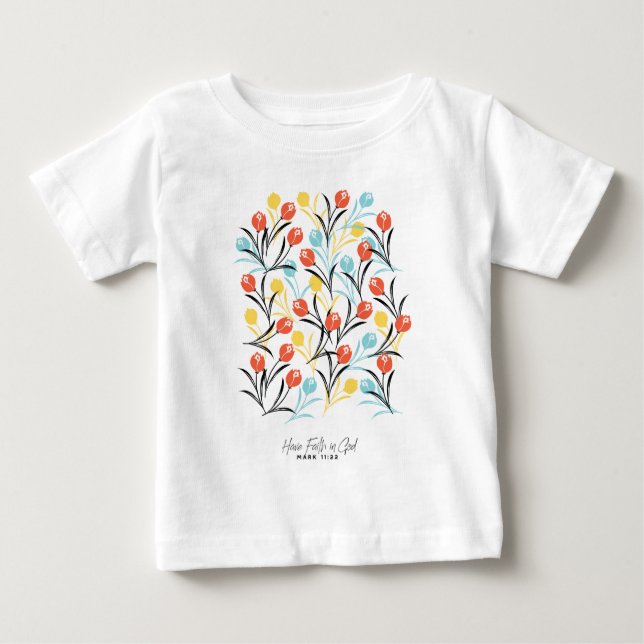 Vibranntes Tulip Muster Blumendesign auf Weiß Baby T-shirt (Vorderseite)