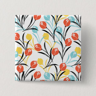 Vibranntes Tulip Muster Blumendesign auf Weiß Button