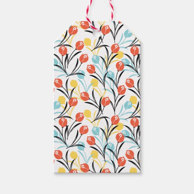 Vibranntes Tulip Muster Blumendesign auf Weiß Geschenkanhänger (Vorderseite)