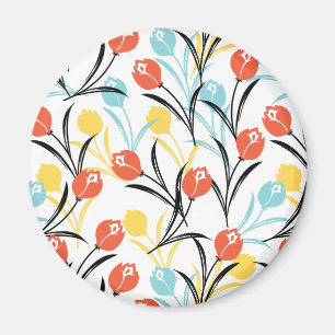 Vibranntes Tulip Muster Blumendesign auf Weiß Magnet