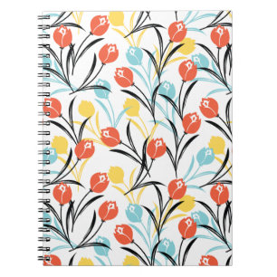 Vibranntes Tulip Muster Blumendesign auf Weiß Notizblock