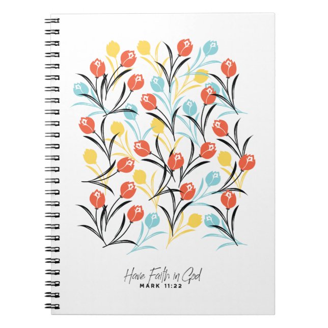 Vibranntes Tulip Muster Blumendesign auf Weiß Notizblock (Vorderseite)