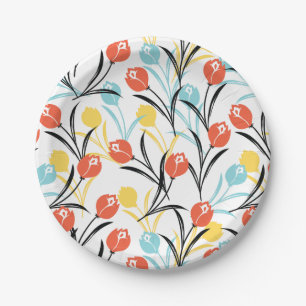 Vibranntes Tulip Muster Blumendesign auf Weiß Pappteller