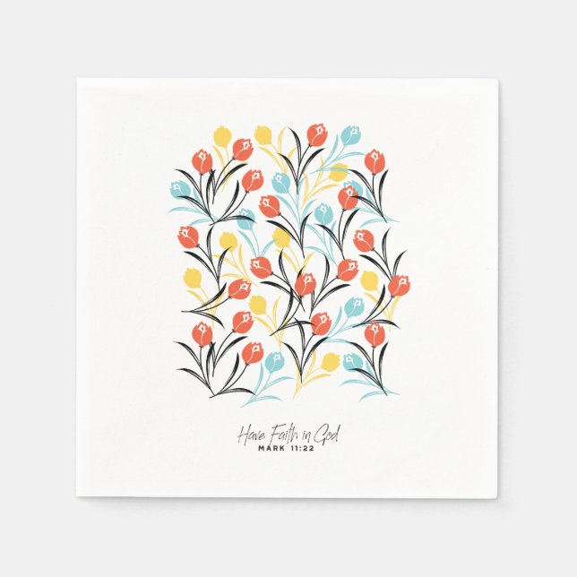 Vibranntes Tulip Muster Blumendesign auf Weiß Serviette (Vorderseite)