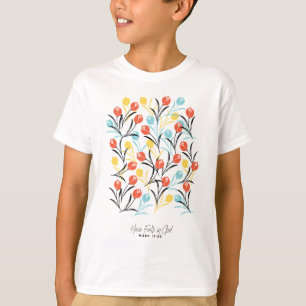 Vibranntes Tulip Muster Blumendesign auf Weiß T-Shirt