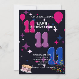 Vibrant 11th Birthday | Pink Blue Confetti Einladung