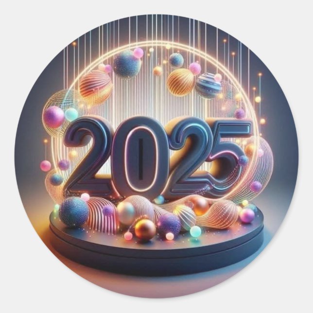: Vibrant 2025 Celebration Design Runder Aufkleber (Vorderseite)