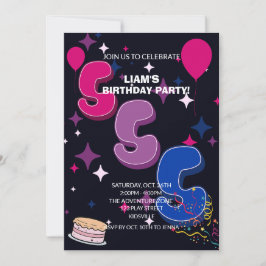 Vibrant 5th Birthday | Pink Blue Confetti Einladung