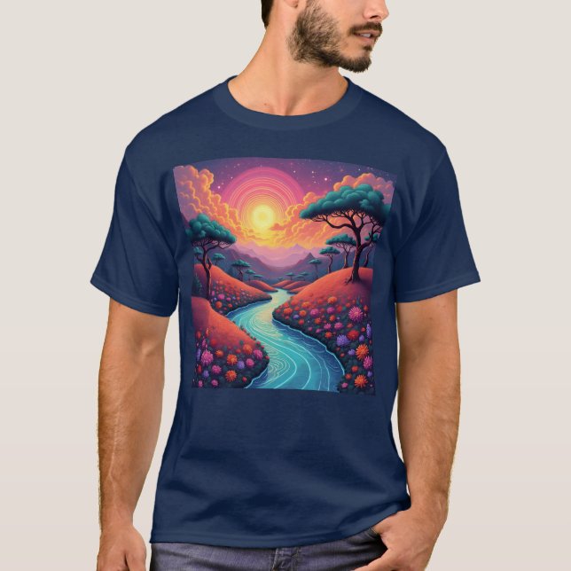 Vibrant 70s dreamscape blending nature and groovy  T-Shirt (Vorderseite)