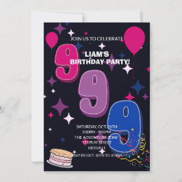 Vibrant 9th Birthday  | Pink Blue Confetti Einladung
