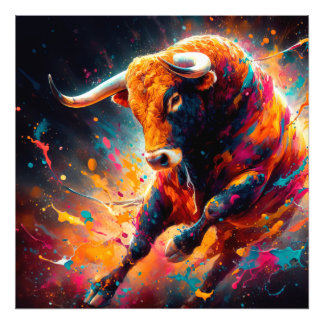Vibrant Abstract Bull Painting Fotodruck